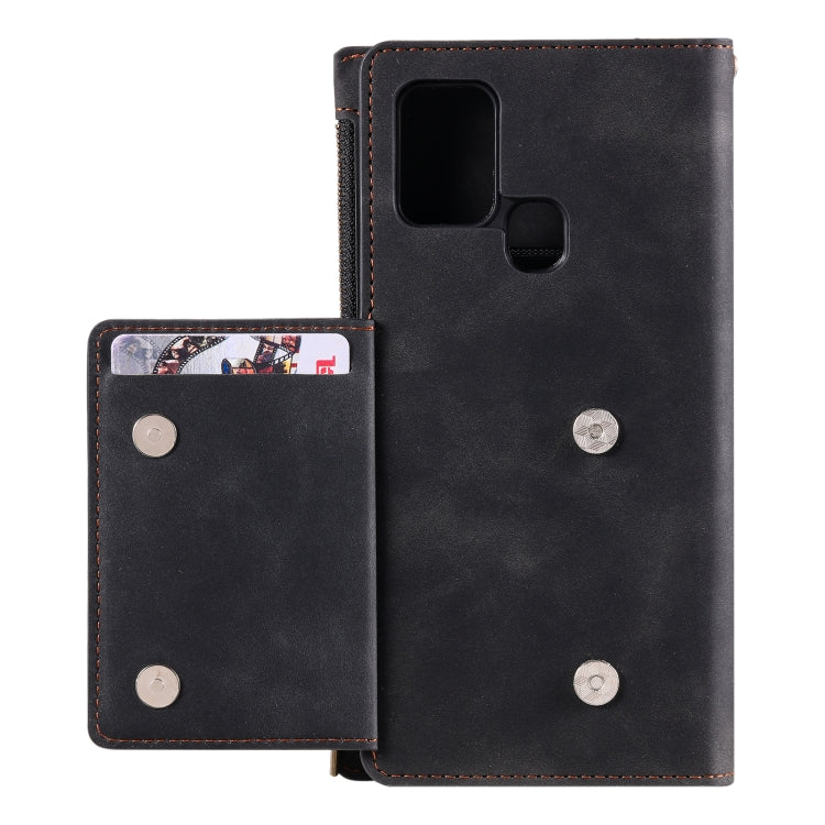 For Samsung Galaxy A21s Side Zipper Back Card Horizontal Flip PU Leather Case with Card Slots & Wallet & Photo Frame & Lanyard