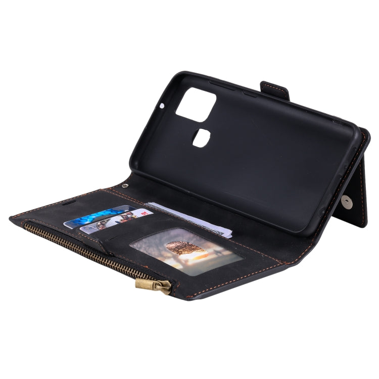 For Samsung Galaxy A21s Side Zipper Back Card Horizontal Flip PU Leather Case with Card Slots & Wallet & Photo Frame & Lanyard