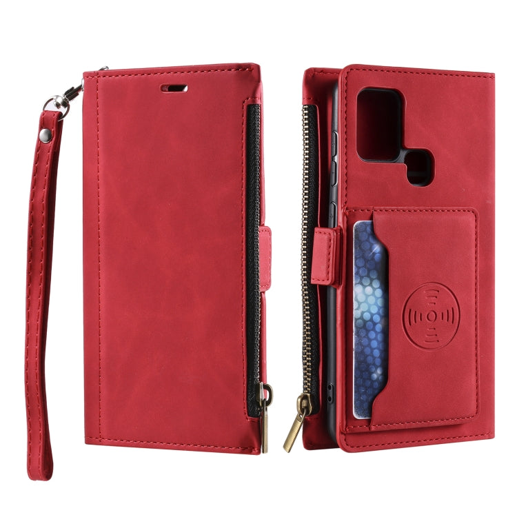 For Samsung Galaxy A21s Side Zipper Back Card Horizontal Flip PU Leather Case with Card Slots & Wallet & Photo Frame & Lanyard