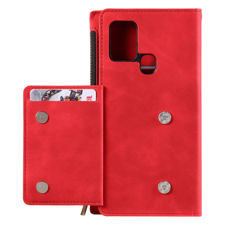For Samsung Galaxy A21s Side Zipper Back Card Horizontal Flip PU Leather Case with Card Slots & Wallet & Photo Frame & Lanyard