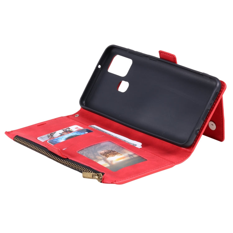 For Samsung Galaxy A21s Side Zipper Back Card Horizontal Flip PU Leather Case with Card Slots & Wallet & Photo Frame & Lanyard