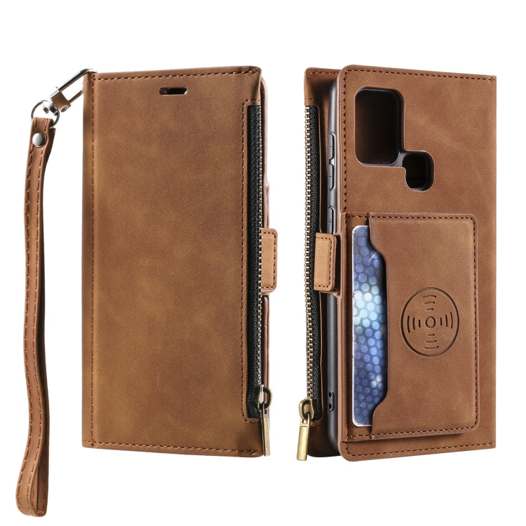 For Samsung Galaxy A21s Side Zipper Back Card Horizontal Flip PU Leather Case with Card Slots & Wallet & Photo Frame & Lanyard