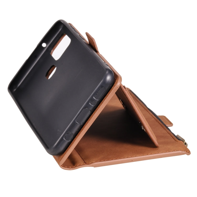 For Samsung Galaxy A21s Side Zipper Back Card Horizontal Flip PU Leather Case with Card Slots & Wallet & Photo Frame & Lanyard