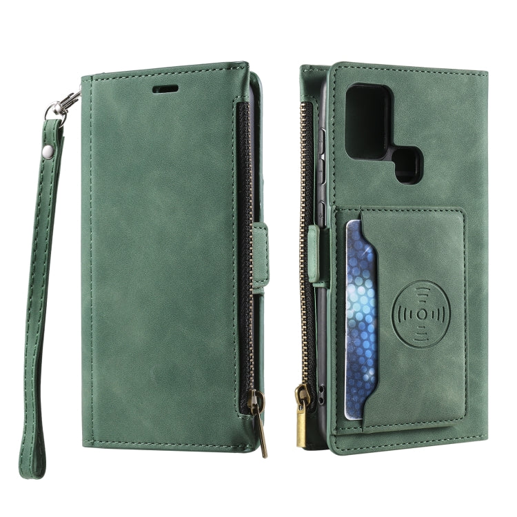 For Samsung Galaxy A21s Side Zipper Back Card Horizontal Flip PU Leather Case with Card Slots & Wallet & Photo Frame & Lanyard
