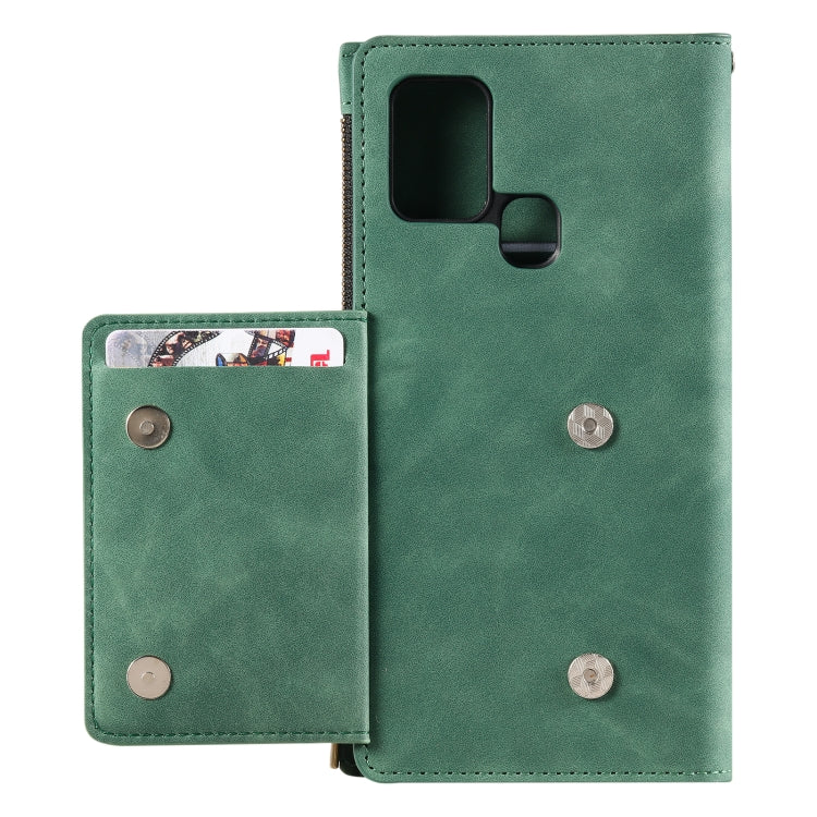 For Samsung Galaxy A21s Side Zipper Back Card Horizontal Flip PU Leather Case with Card Slots & Wallet & Photo Frame & Lanyard