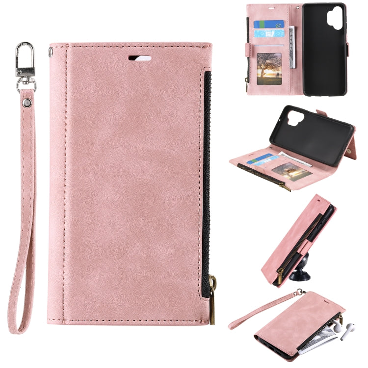 For Samsung Galaxy A32 5G Side Zipper Back Card Horizontal Flip PU Leather Case with Card Slots & Wallet & Photo Frame & Lanyard