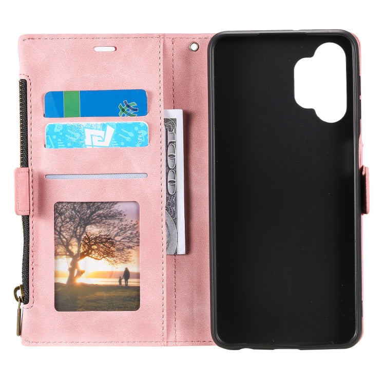 For Samsung Galaxy A32 5G Side Zipper Back Card Horizontal Flip PU Leather Case with Card Slots & Wallet & Photo Frame & Lanyard