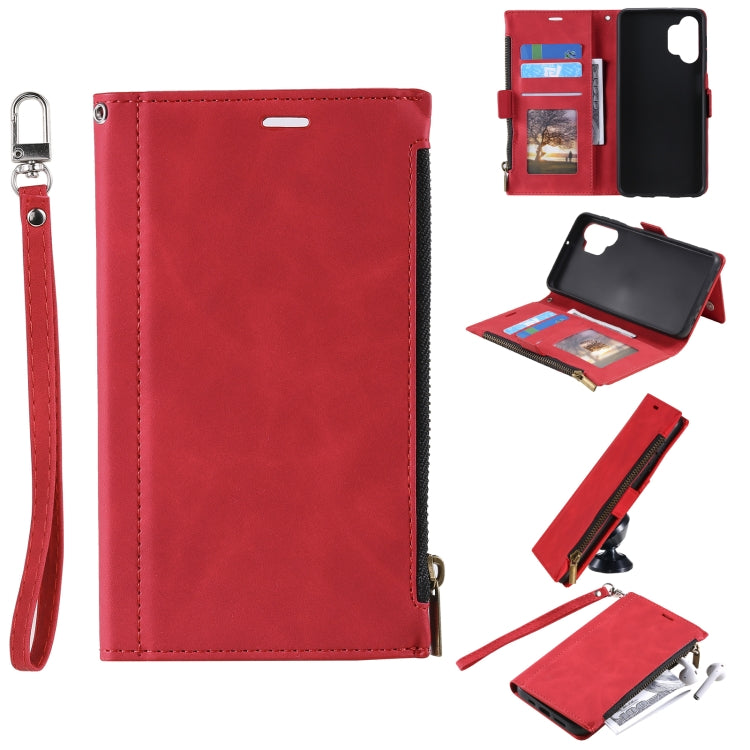 For Samsung Galaxy A32 5G Side Zipper Back Card Horizontal Flip PU Leather Case with Card Slots & Wallet & Photo Frame & Lanyard