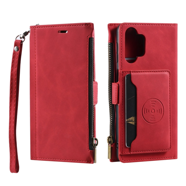 For Samsung Galaxy A32 5G Side Zipper Back Card Horizontal Flip PU Leather Case with Card Slots & Wallet & Photo Frame & Lanyard