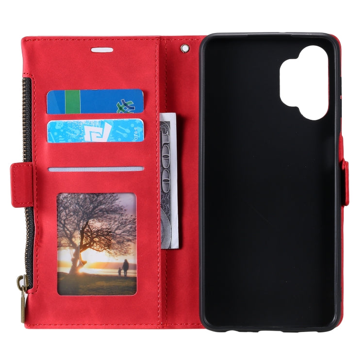 For Samsung Galaxy A32 5G Side Zipper Back Card Horizontal Flip PU Leather Case with Card Slots & Wallet & Photo Frame & Lanyard