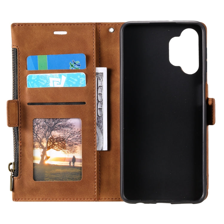 For Samsung Galaxy A32 5G Side Zipper Back Card Horizontal Flip PU Leather Case with Card Slots & Wallet & Photo Frame & Lanyard