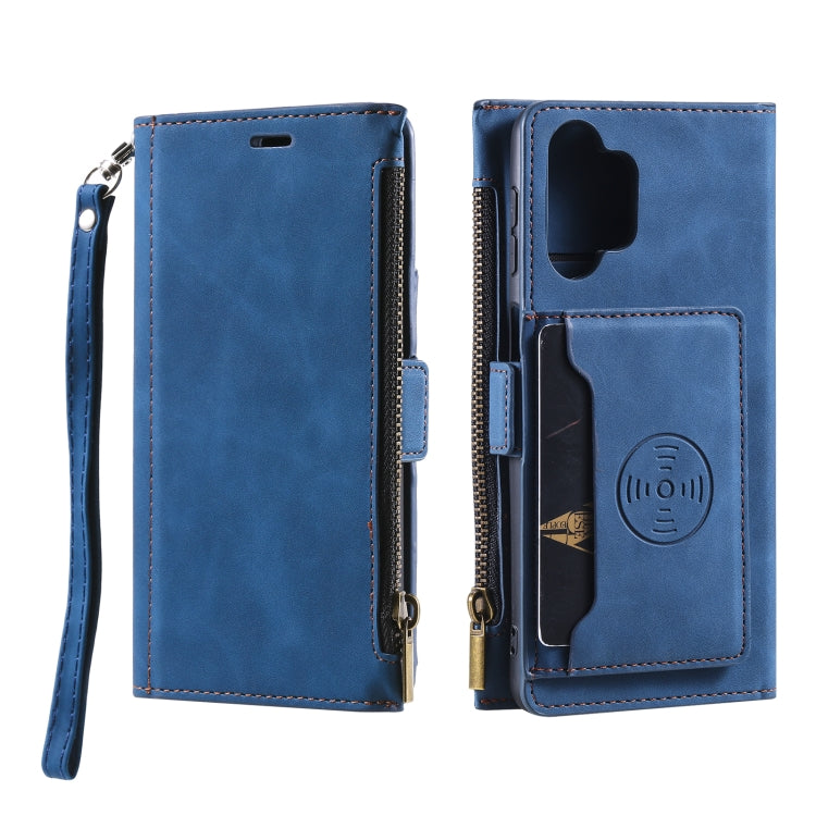 For Samsung Galaxy A32 5G Side Zipper Back Card Horizontal Flip PU Leather Case with Card Slots & Wallet & Photo Frame & Lanyard