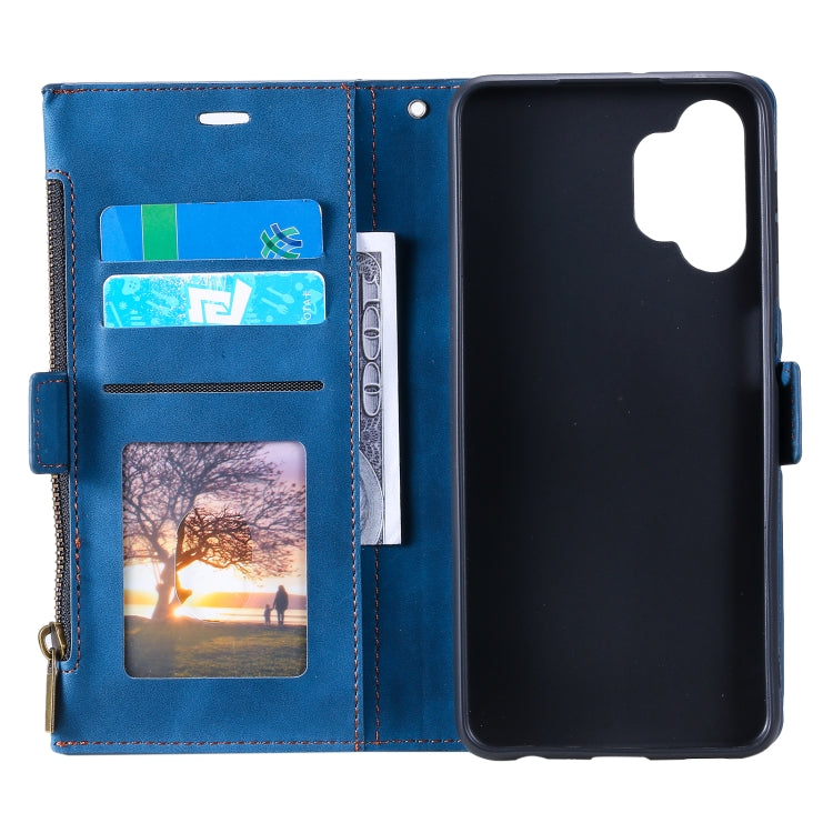 For Samsung Galaxy A32 5G Side Zipper Back Card Horizontal Flip PU Leather Case with Card Slots & Wallet & Photo Frame & Lanyard