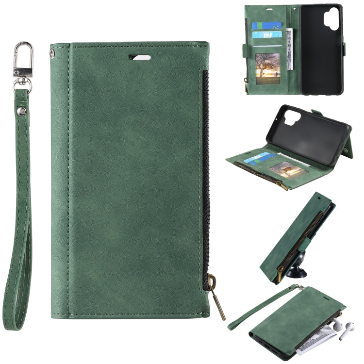 For Samsung Galaxy A32 5G Side Zipper Back Card Horizontal Flip PU Leather Case with Card Slots & Wallet & Photo Frame & Lanyard