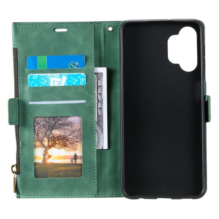 For Samsung Galaxy A32 5G Side Zipper Back Card Horizontal Flip PU Leather Case with Card Slots & Wallet & Photo Frame & Lanyard