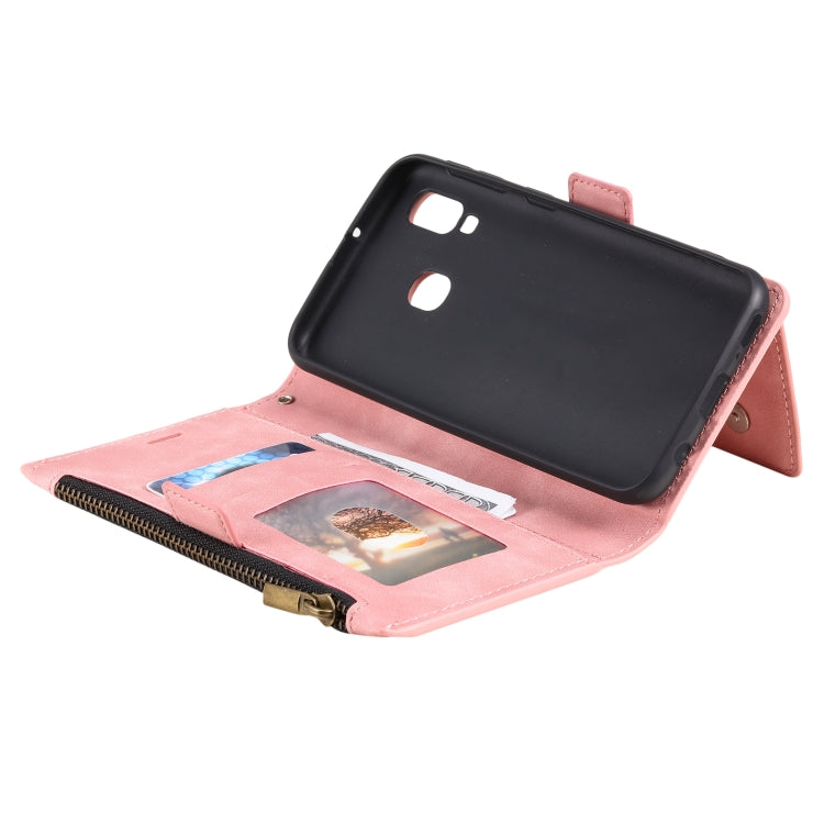 For Samsung Galaxy A40 Side Zipper Back Card Horizontal Flip PU Leather Case with Card Slots & Wallet & Photo Frame & Lanyard