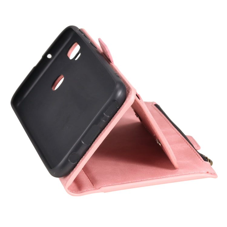 For Samsung Galaxy A40 Side Zipper Back Card Horizontal Flip PU Leather Case with Card Slots & Wallet & Photo Frame & Lanyard