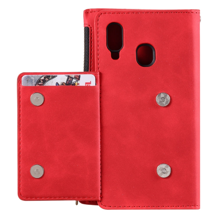For Samsung Galaxy A40 Side Zipper Back Card Horizontal Flip PU Leather Case with Card Slots & Wallet & Photo Frame & Lanyard