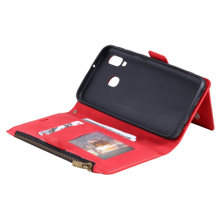 For Samsung Galaxy A40 Side Zipper Back Card Horizontal Flip PU Leather Case with Card Slots & Wallet & Photo Frame & Lanyard