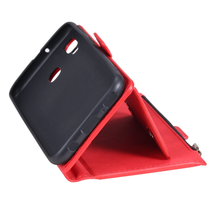 For Samsung Galaxy A40 Side Zipper Back Card Horizontal Flip PU Leather Case with Card Slots & Wallet & Photo Frame & Lanyard