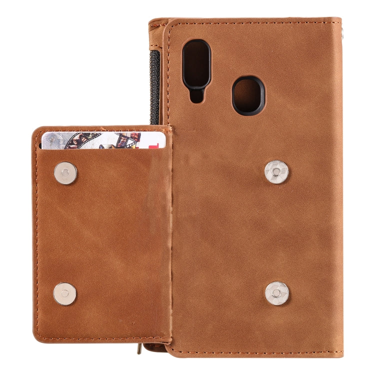 For Samsung Galaxy A40 Side Zipper Back Card Horizontal Flip PU Leather Case with Card Slots & Wallet & Photo Frame & Lanyard