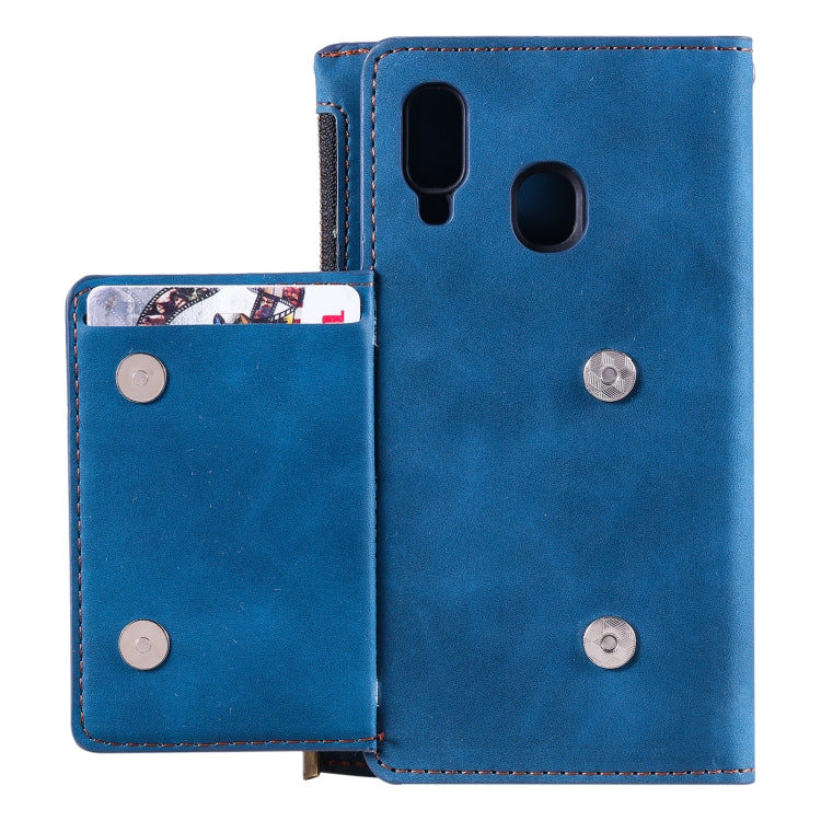 For Samsung Galaxy A40 Side Zipper Back Card Horizontal Flip PU Leather Case with Card Slots & Wallet & Photo Frame & Lanyard