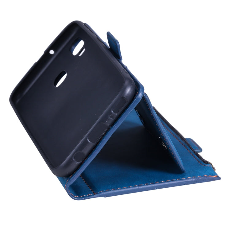 For Samsung Galaxy A40 Side Zipper Back Card Horizontal Flip PU Leather Case with Card Slots & Wallet & Photo Frame & Lanyard