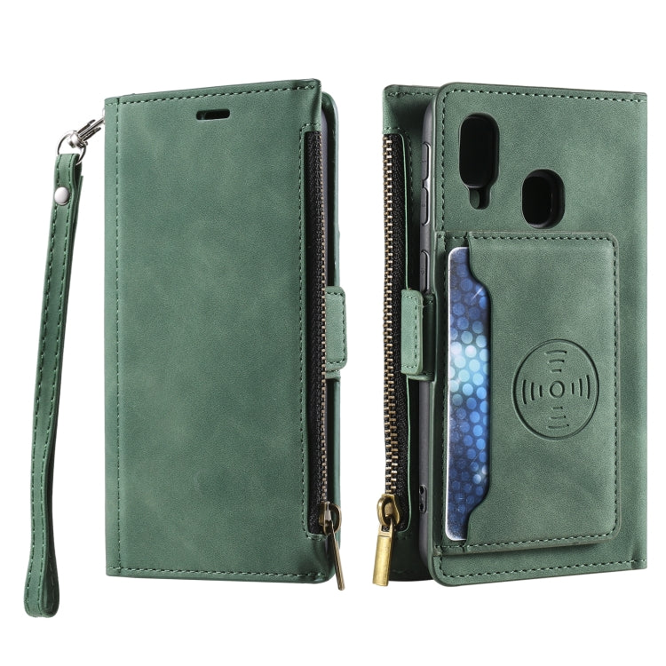For Samsung Galaxy A40 Side Zipper Back Card Horizontal Flip PU Leather Case with Card Slots & Wallet & Photo Frame & Lanyard