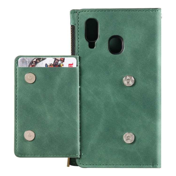 For Samsung Galaxy A40 Side Zipper Back Card Horizontal Flip PU Leather Case with Card Slots & Wallet & Photo Frame & Lanyard