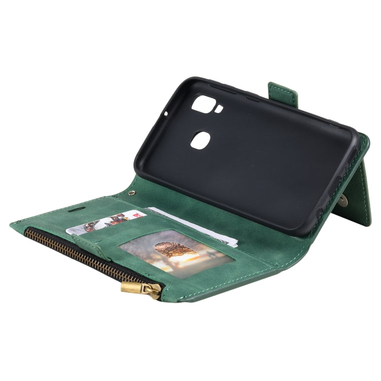 For Samsung Galaxy A40 Side Zipper Back Card Horizontal Flip PU Leather Case with Card Slots & Wallet & Photo Frame & Lanyard