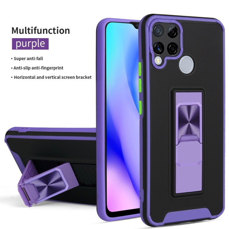 For OPPO Realme C15 / C12 / C25 Dual-color Skin Feel TPU + PC Magnetic Shockproof Case with Invisible Holder