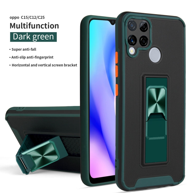 For OPPO Realme C15 / C12 / C25 Dual-color Skin Feel TPU + PC Magnetic Shockproof Case with Invisible Holder