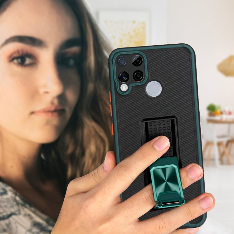 For OPPO Realme C15 / C12 / C25 Dual-color Skin Feel TPU + PC Magnetic Shockproof Case with Invisible Holder