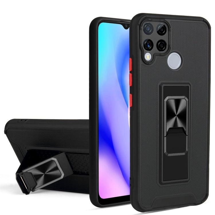For OPPO Realme C15 / C12 / C25 Dual-color Skin Feel TPU + PC Magnetic Shockproof Case with Invisible Holder