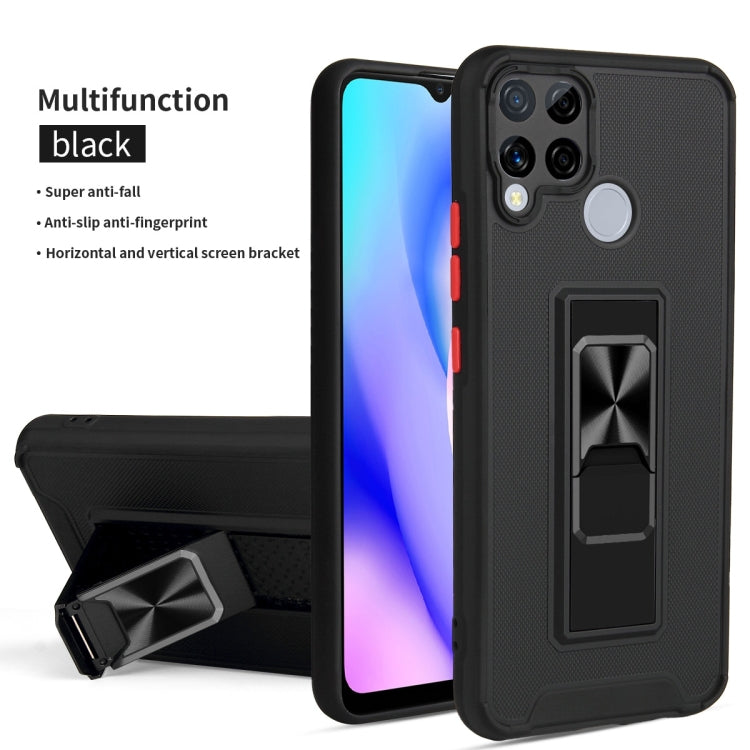 For OPPO Realme C15 / C12 / C25 Dual-color Skin Feel TPU + PC Magnetic Shockproof Case with Invisible Holder