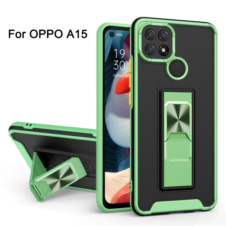 For OPPO A15 Dual-color Skin Feel TPU + PC Magnetic Shockproof Case with Invisible Holder