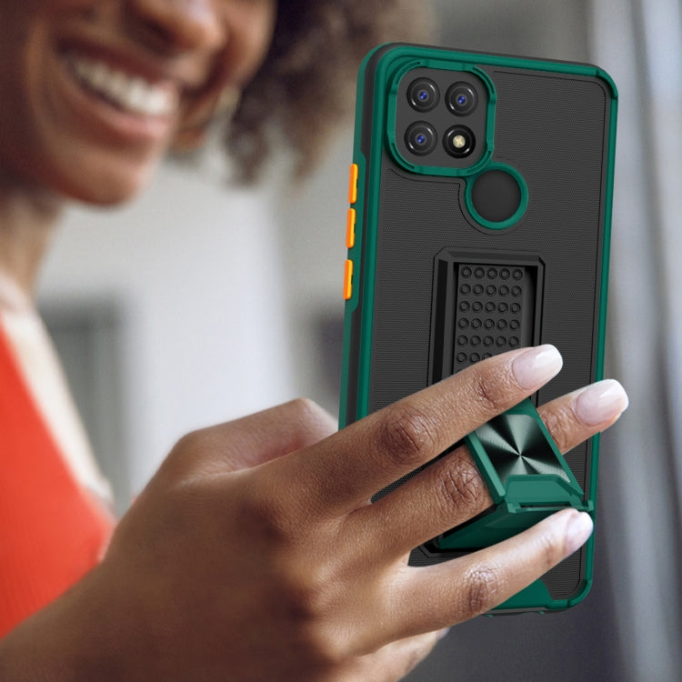 For OPPO A15 Dual-color Skin Feel TPU + PC Magnetic Shockproof Case with Invisible Holder