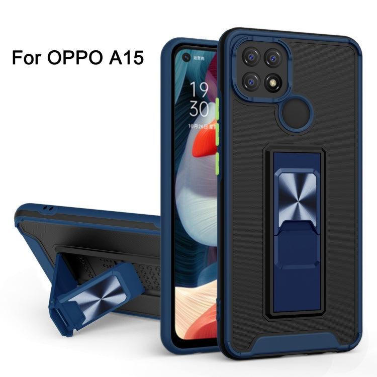 For OPPO A15 Dual-color Skin Feel TPU + PC Magnetic Shockproof Case with Invisible Holder