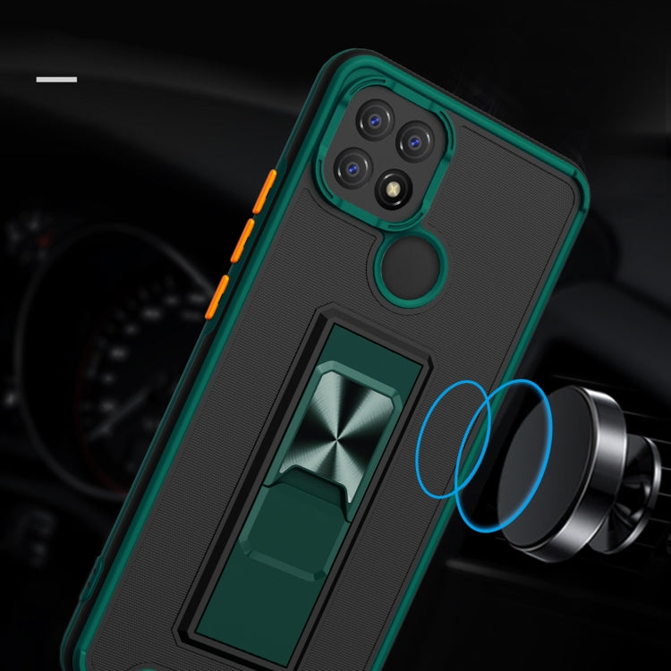 For OPPO A15 Dual-color Skin Feel TPU + PC Magnetic Shockproof Case with Invisible Holder