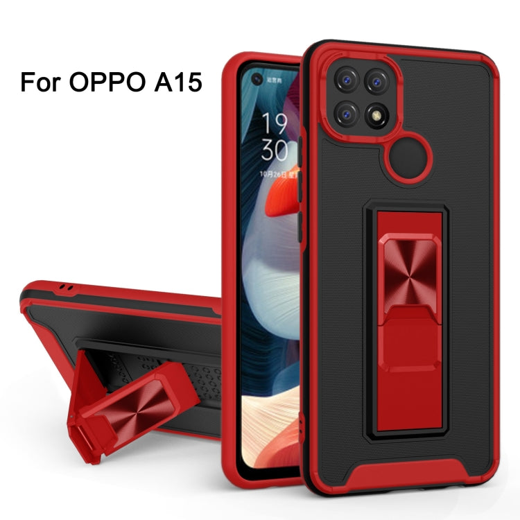 For OPPO A15 Dual-color Skin Feel TPU + PC Magnetic Shockproof Case with Invisible Holder