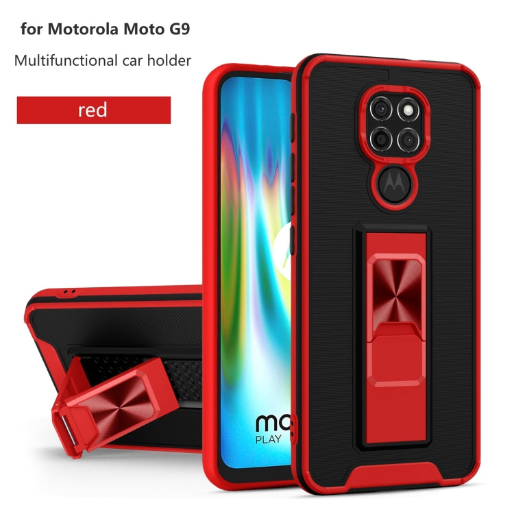 For Motorola Moto G9 Dual-color Skin Feel TPU + PC Magnetic Shockproof Case with Invisible Holder