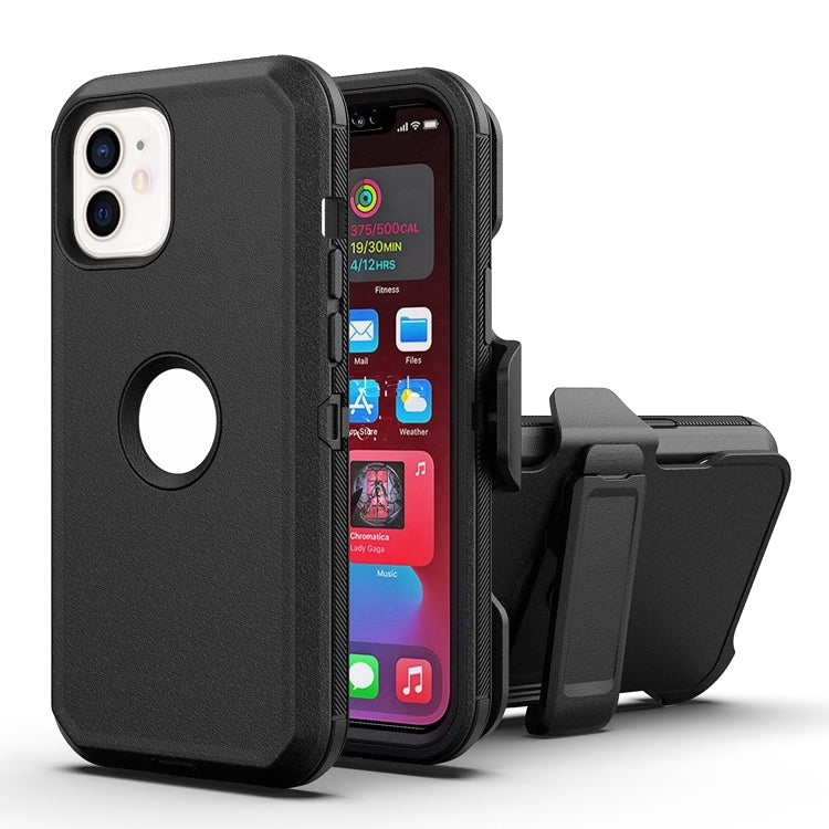 For iPhone 12 / 12 Pro Robot Shockproof Silicone + PC Protective Case with Back Clip Holder