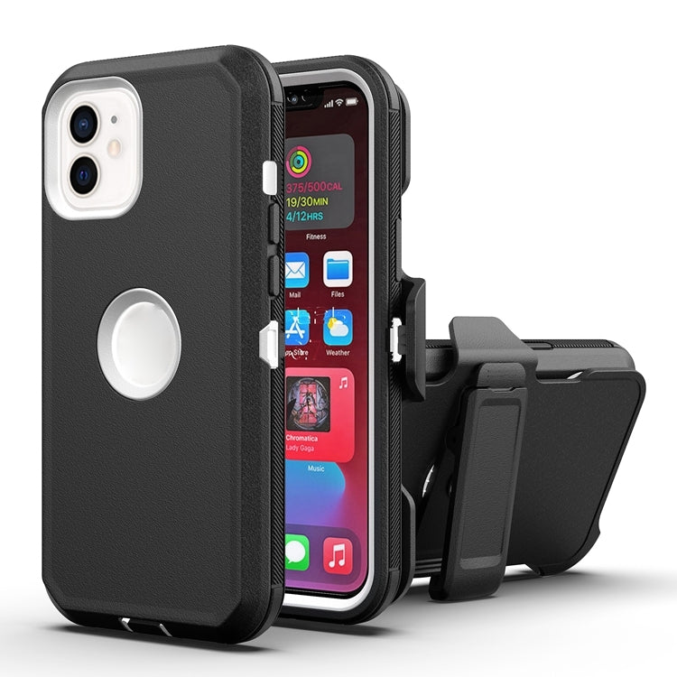 For iPhone 12 / 12 Pro Robot Shockproof Silicone + PC Protective Case with Back Clip Holder