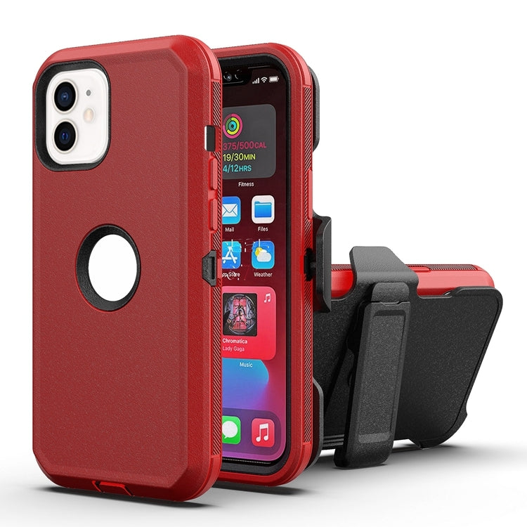 For iPhone 12 / 12 Pro Robot Shockproof Silicone + PC Protective Case with Back Clip Holder