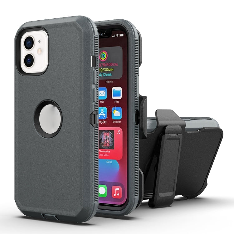 For iPhone 12 / 12 Pro Robot Shockproof Silicone + PC Protective Case with Back Clip Holder
