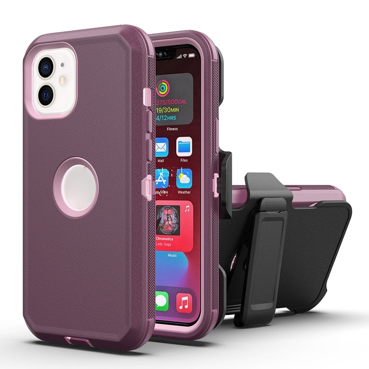 For iPhone 12 / 12 Pro Robot Shockproof Silicone + PC Protective Case with Back Clip Holder