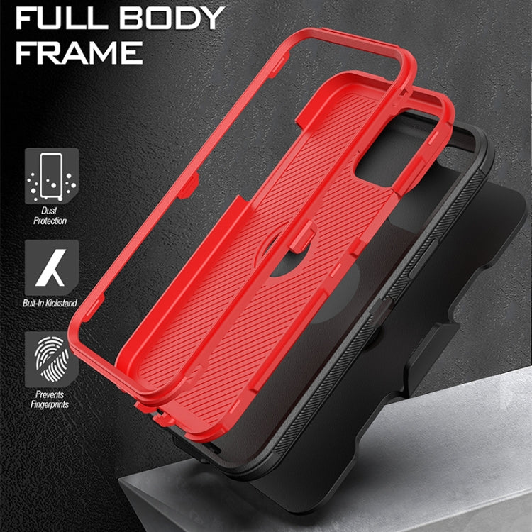 For iPhone 12 / 12 Pro Robot Shockproof Silicone + PC Protective Case with Back Clip Holder
