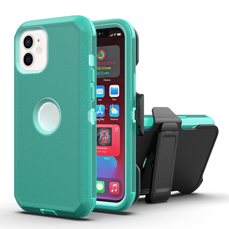 For iPhone 12 / 12 Pro Robot Shockproof Silicone + PC Protective Case with Back Clip Holder