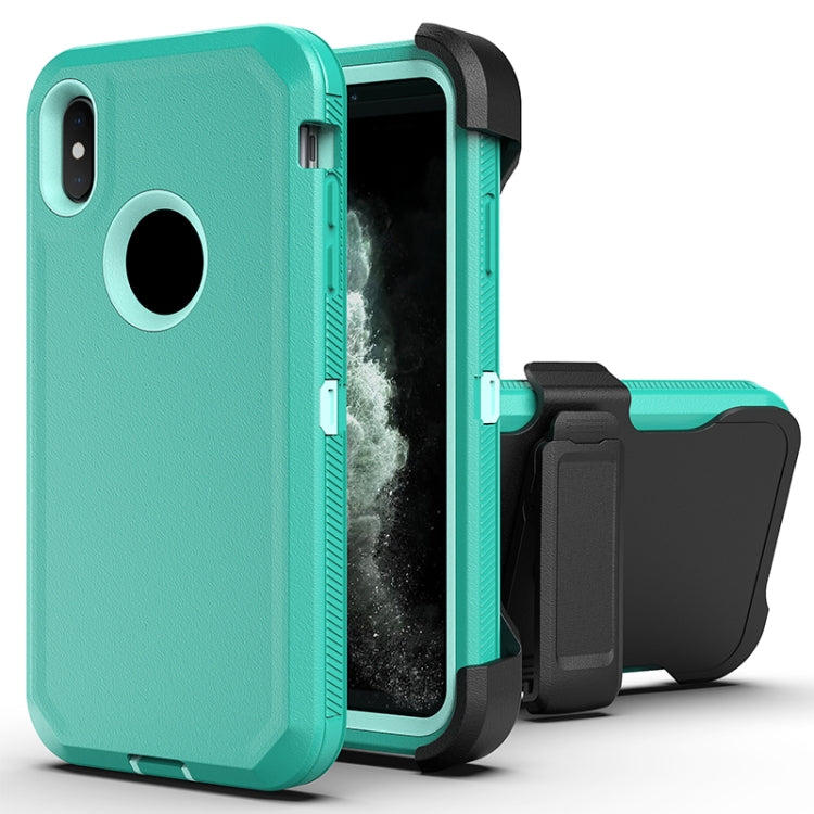 For iPhone XR Robot Shockproof Silicone + PC Protective Case with Back Clip Holder