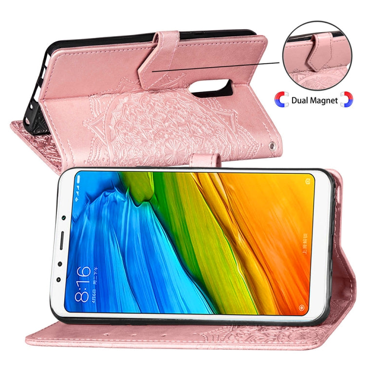 For Xiaomi Redmi 5 Plus Halfway Mandala Embossing Pattern Horizontal Flip Leather Case with Holder & Card Slots & Wallet & Lanyard